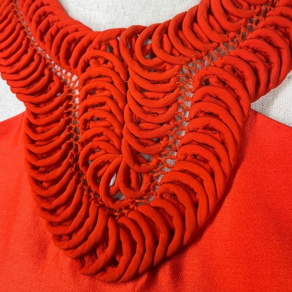 Raoul Acid Red Orange Macrame Cut-In Dress Halter Shift Cotton Silk 4 - Picture 7 of 7